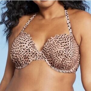 Womens Lightly Padded Ruffle Bikini Top Underwire Shade & Shore 36D Animal Print